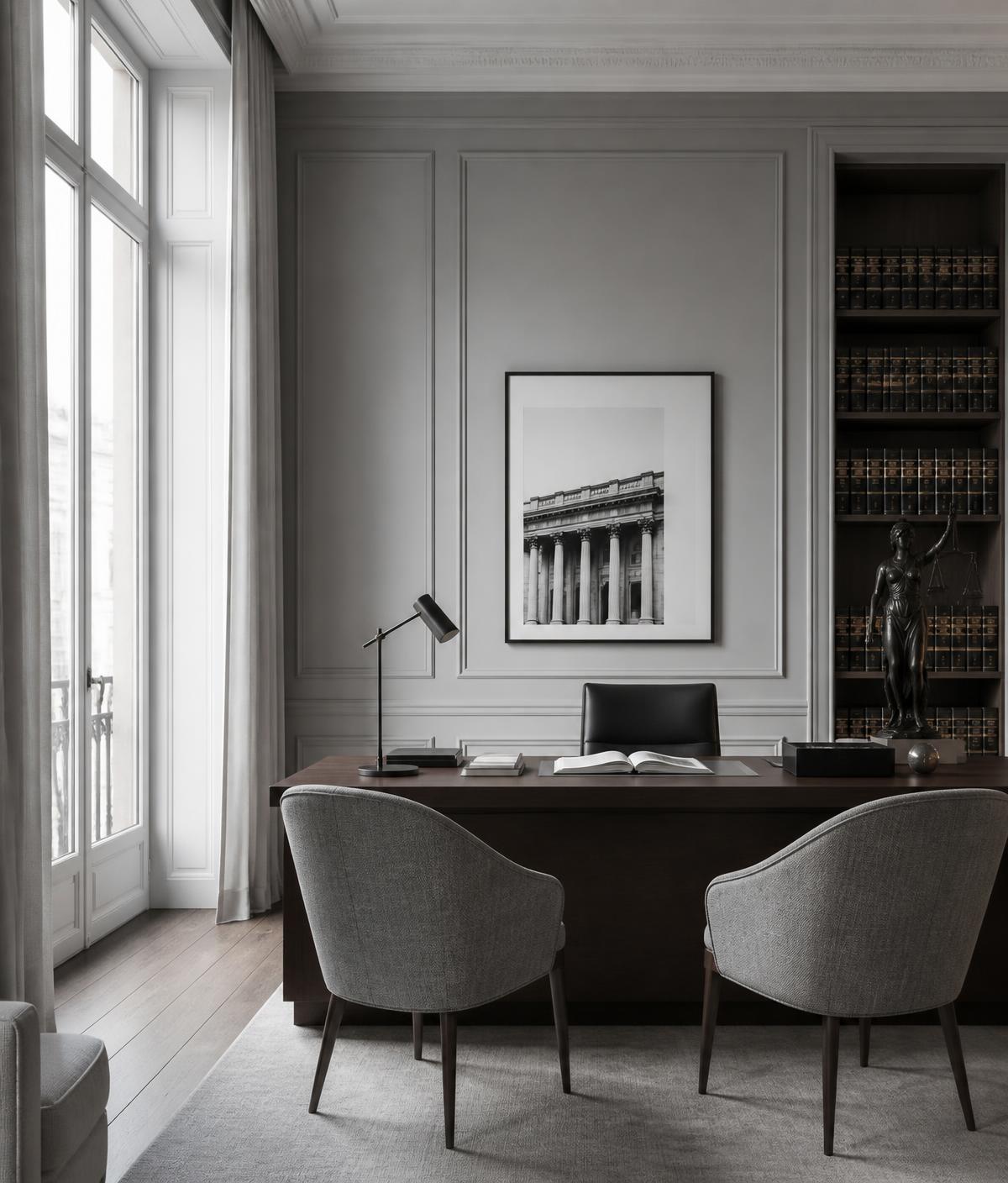 Eleganckie, minimalistyczne wnętrze kancelarii adwokackiej